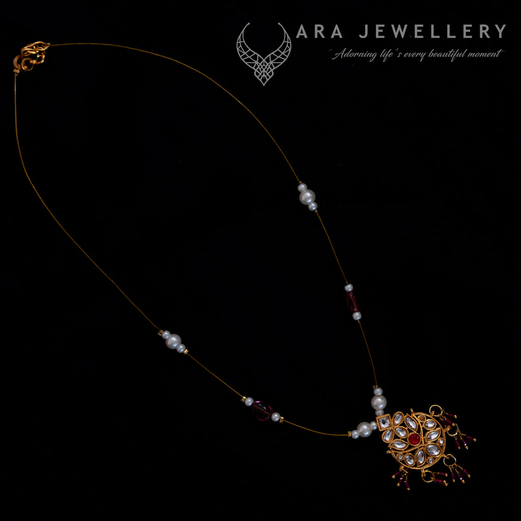 Kundan Design Inspired Invisible Chain (Pink)