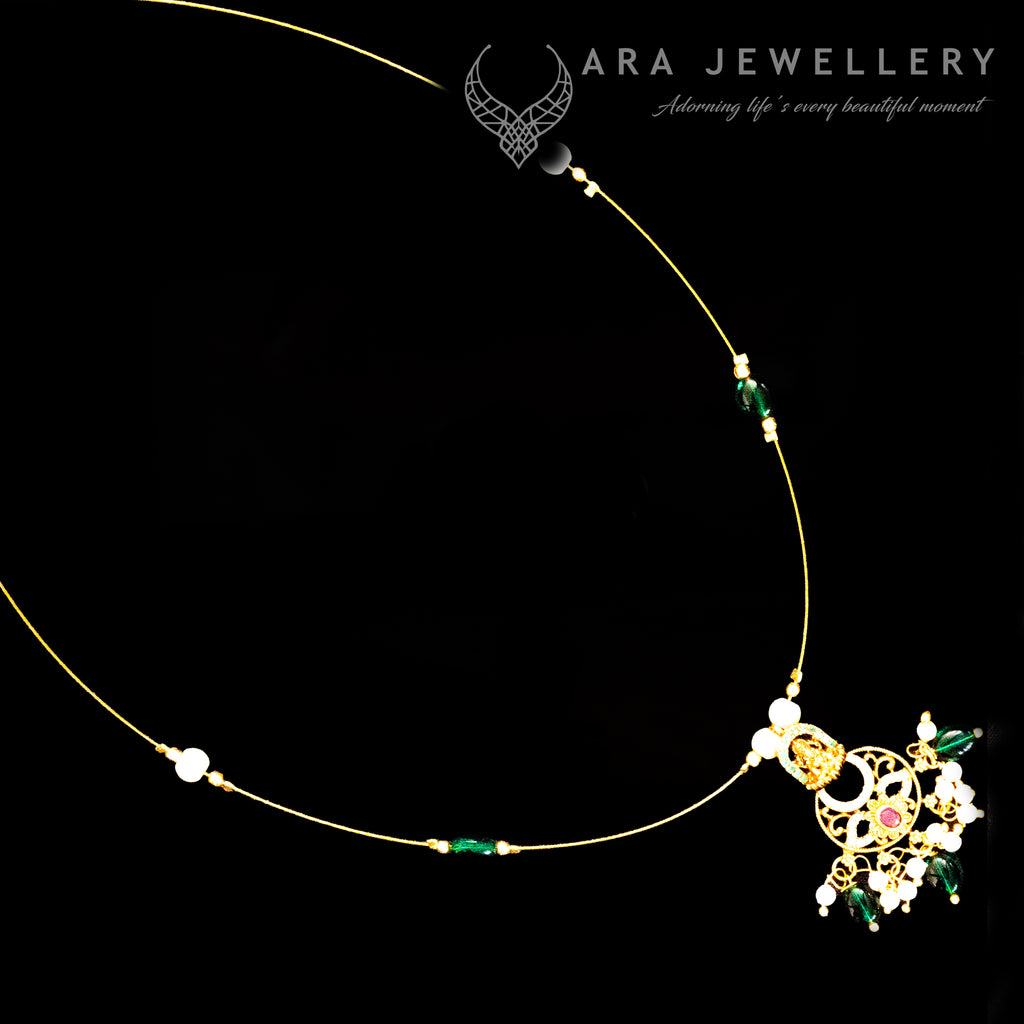Lakshmi Design Invisible Chain With Green Beads
