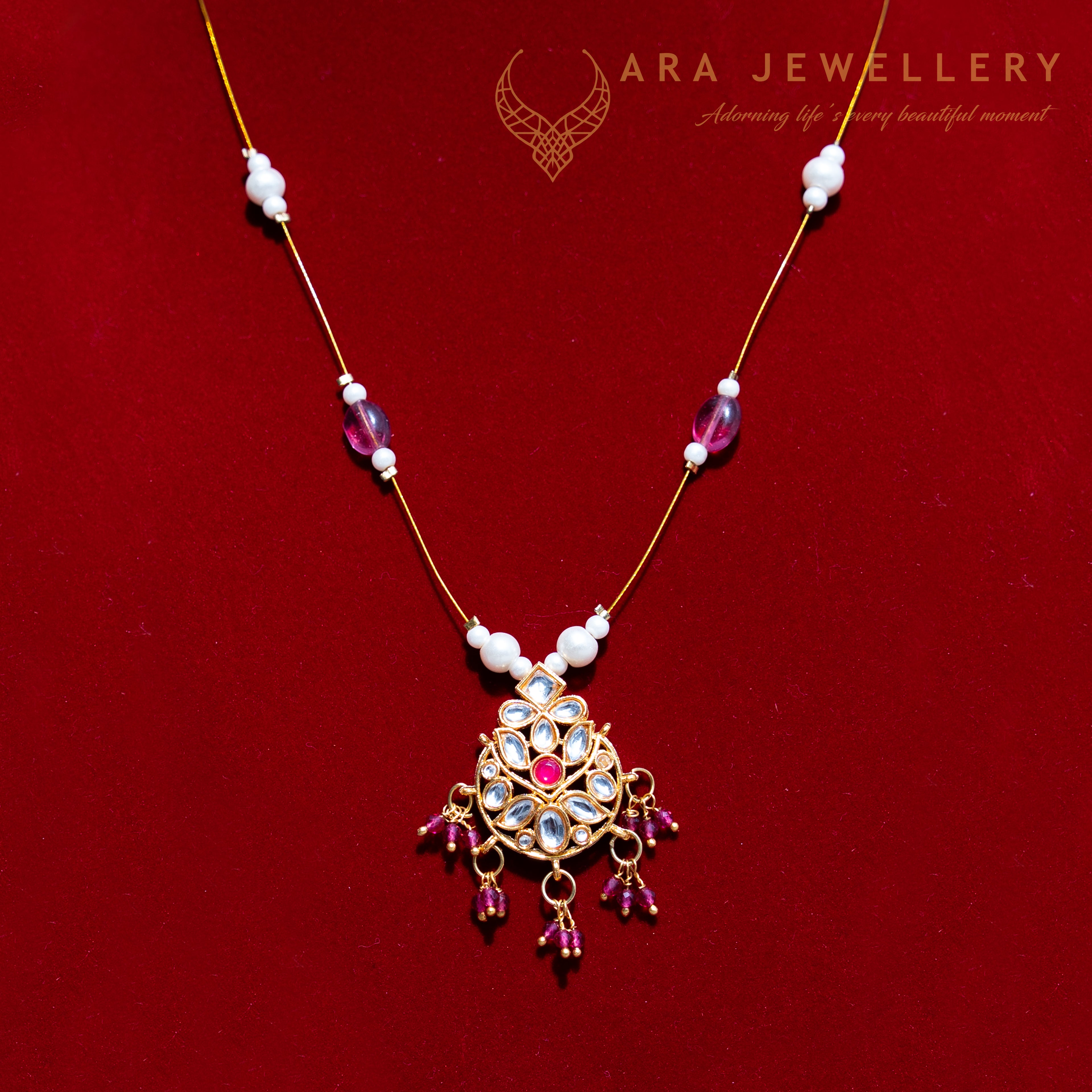 Kundan Design Inspired Invisible Chain (Pink)
