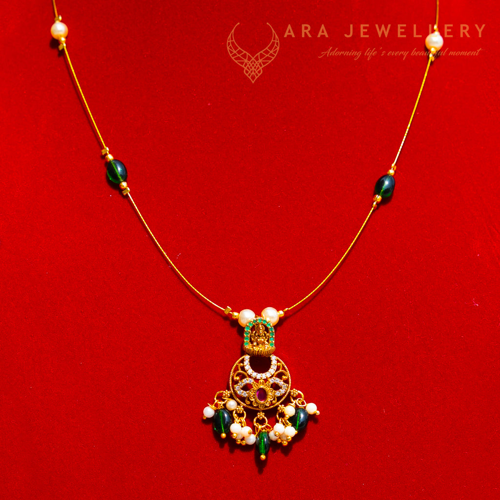 Lakshmi Design Invisible Chain With Green Beads