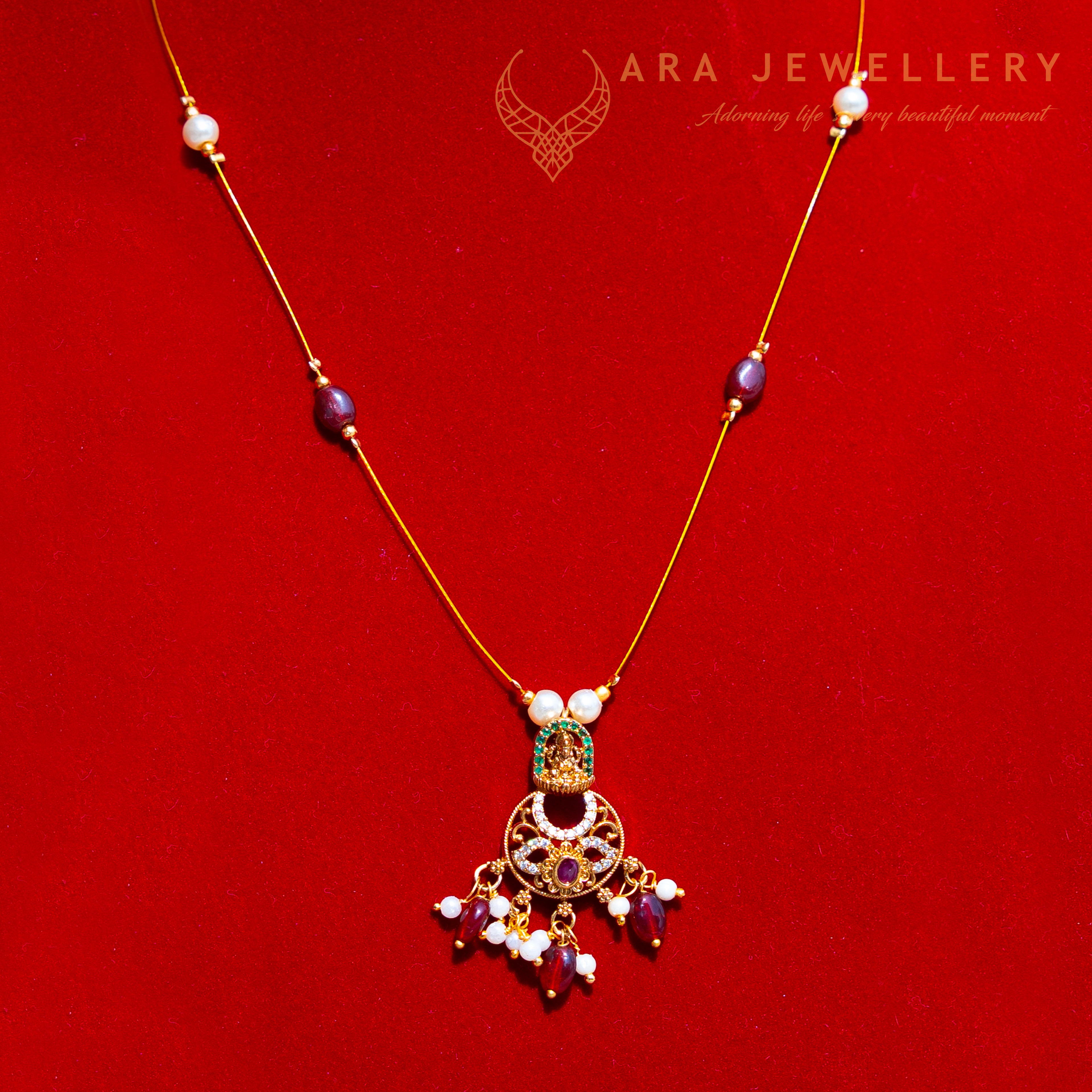 Lakshmi Design Invisible Chain With Maroon Beads